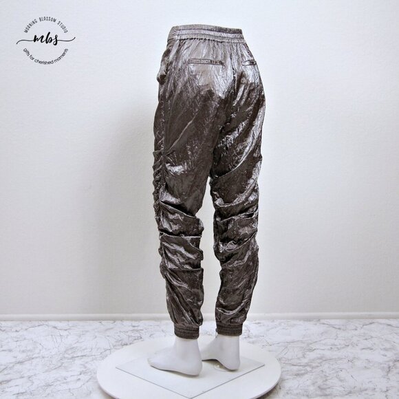H:OURS at Revolve Brie Silver Metallic Ruched High Waist Pants - Picture 3 of 15